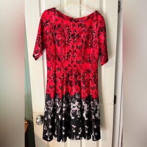 Gabby Skye Red and Black Patterned Dress